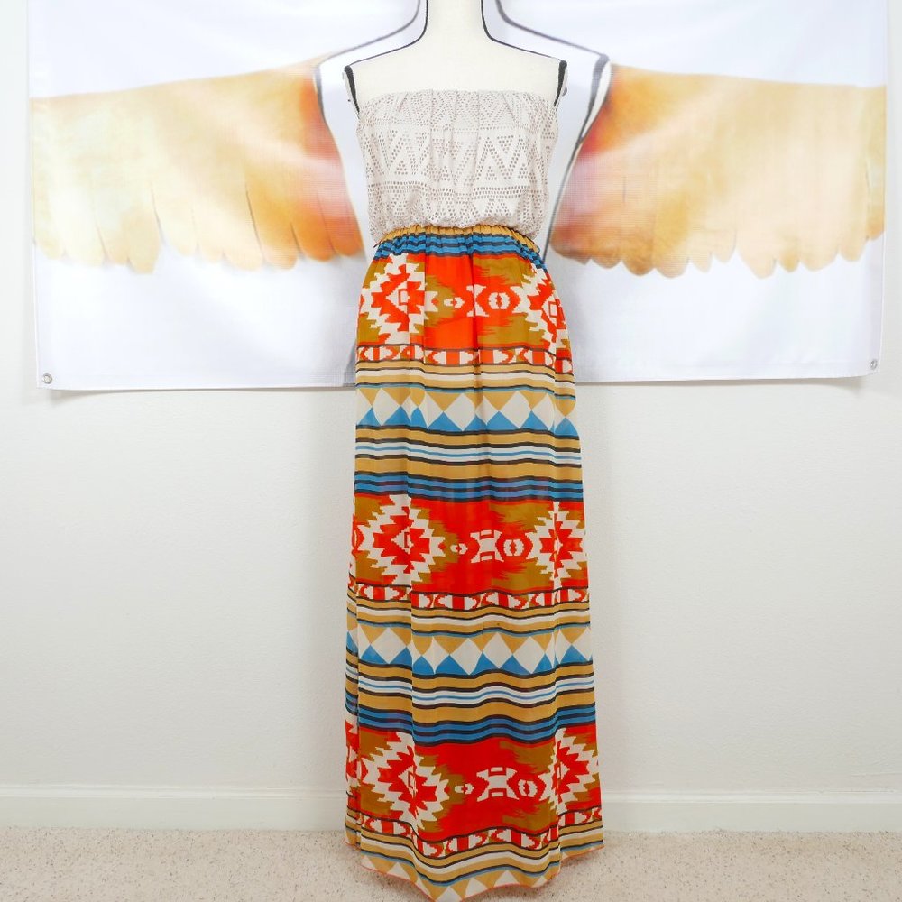Finesse Boho Print Maxi Size 1XL Strapless Dress